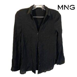 MNG Women's Basic Black Button Down Shirts Long Sleeve Formal‎ Casual Shirt